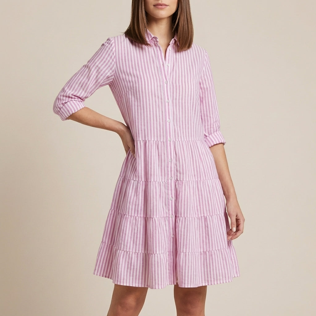 Striped Tiered Shirt Dress for Women – Effortless Style & Comfort
