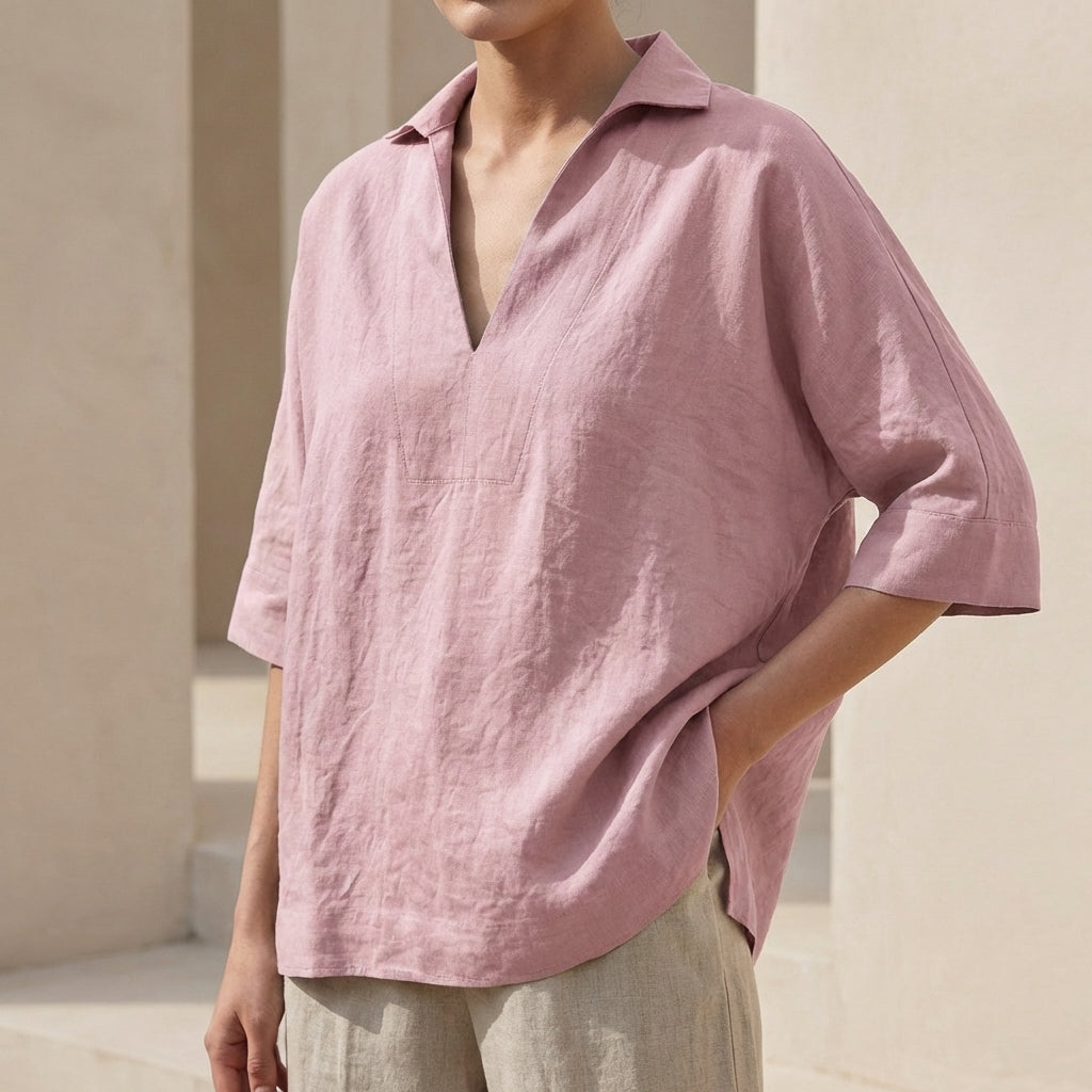 Collared V-Neck Shirt for Women – Breathable Comfort & Versatility