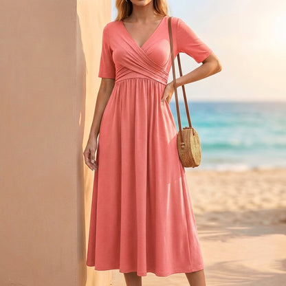 A-Line V-Neck Maxi Dress for Women – Flattering Fit & Pockets