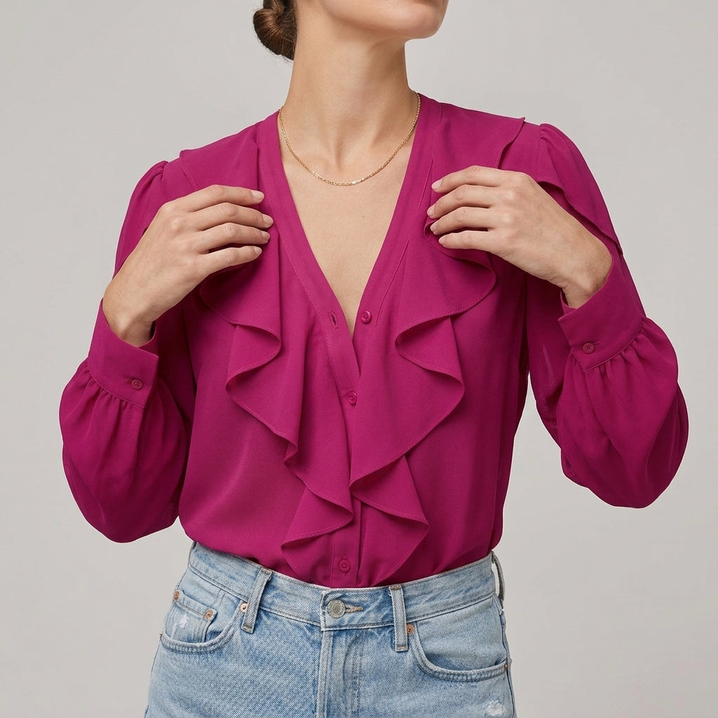 Ruffled V-Neck Blouse for Women – Versatile Style & Comfortable Fit