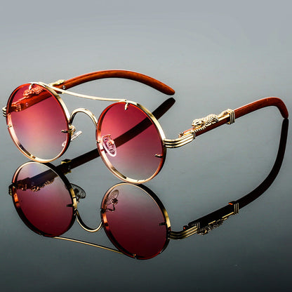 Rimless-Bottom Double-Bridge Round Sunglasses for Men – Stylish Everyday Appeal