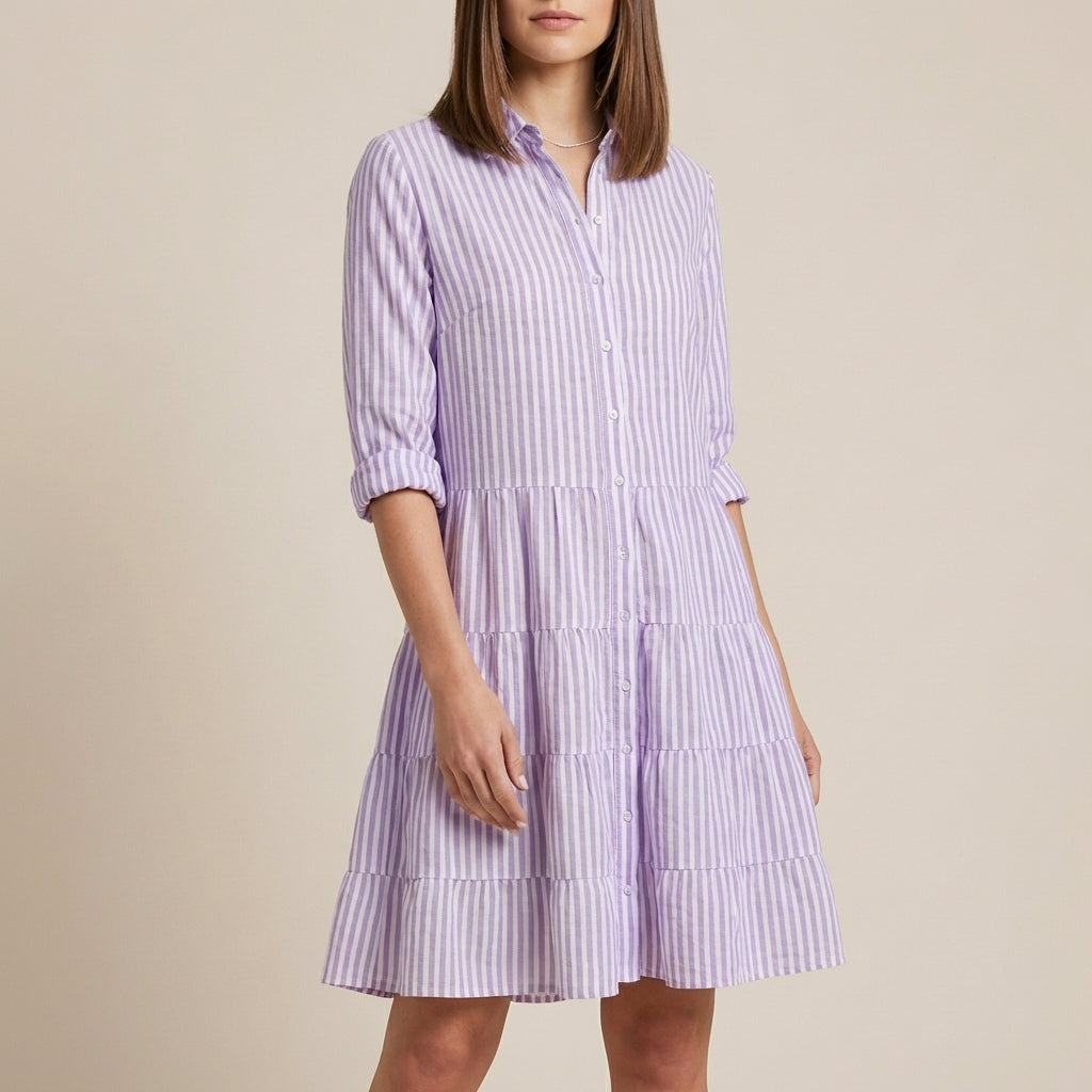 Striped Tiered Shirt Dress for Women – Effortless Style & Comfort
