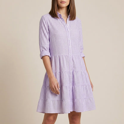 Striped Tiered Shirt Dress for Women – Effortless Style & Comfort