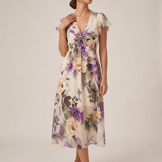 Flutter Sleeve A-Line Midi Dress for Women – Flattering & Feminine