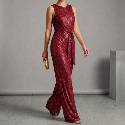 Sequined Wide-Leg Jumpsuit for Women – Sparkling Party Style
