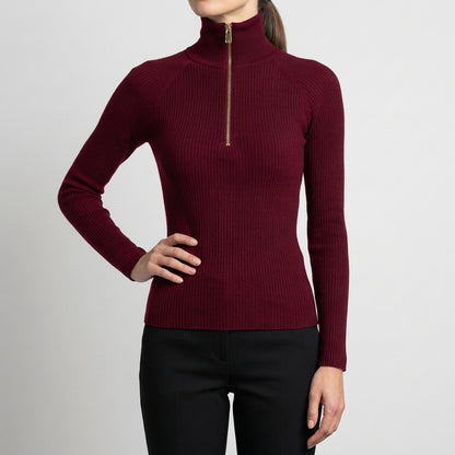 Quarter-Zip Ribbed Turtleneck Top for Women – Flattering Slim Fit
