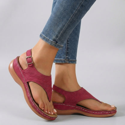 Embroidered Thong Wedge Heel Sandals for Women – Stylish All-Day Comfort