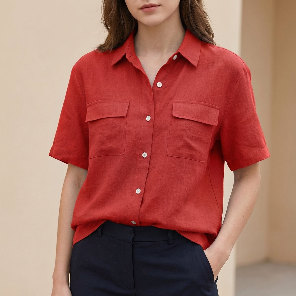 Button-Front Short-Sleeve Shirt for Women – Breathable Everyday Comfort