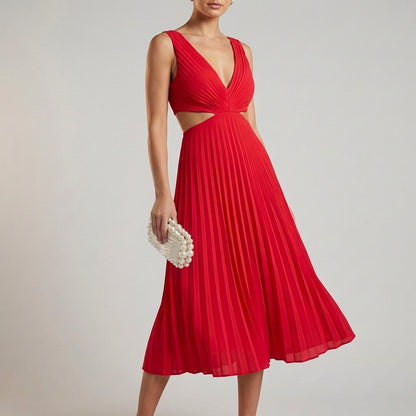 Cutout Pleated Midi Dress for Women – Elegant Party Style
