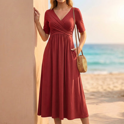 A-Line V-Neck Maxi Dress for Women – Flattering Fit & Pockets