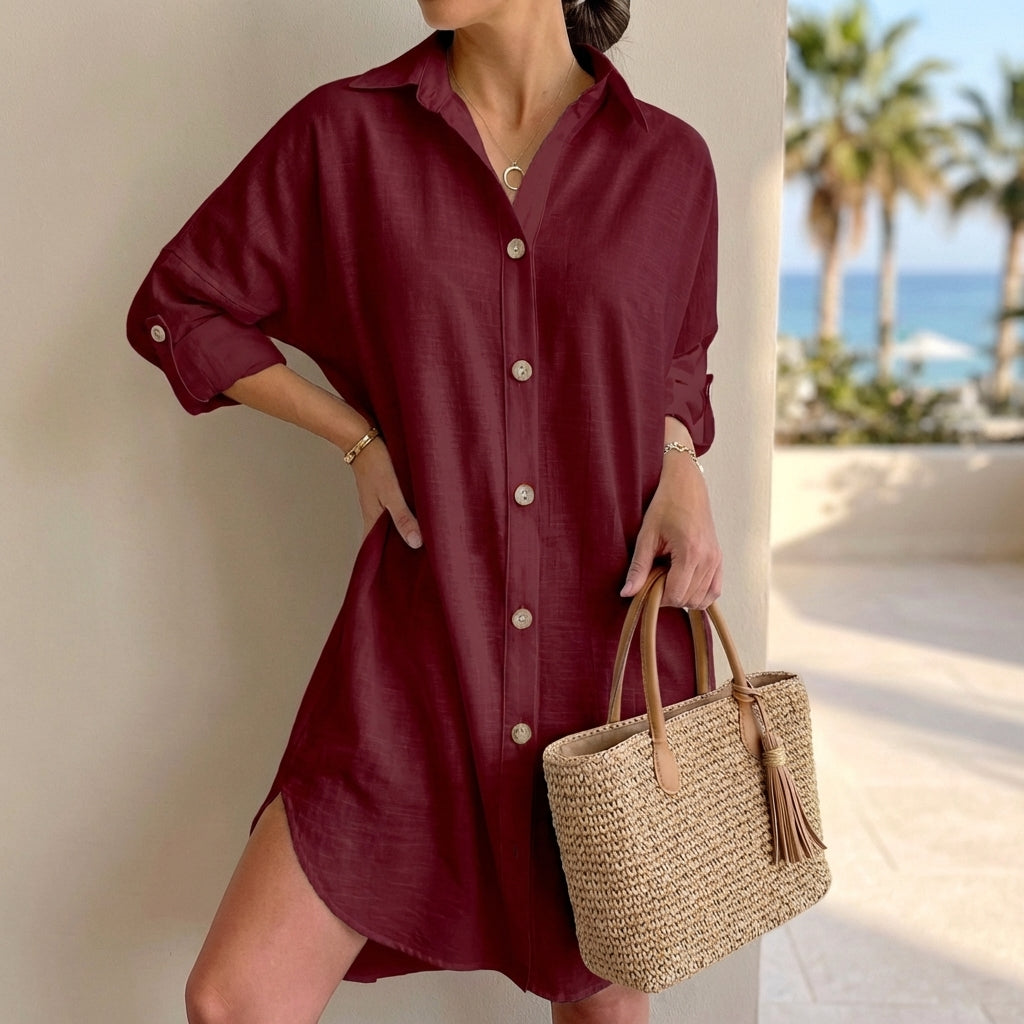 Oversized Mini Shirt Dress for Women – Breathable Comfort & Style