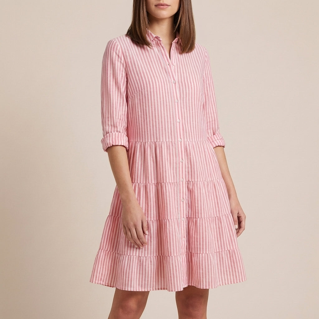 Striped Tiered Shirt Dress for Women – Effortless Style & Comfort