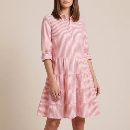 Striped Tiered Shirt Dress for Women – Effortless Style & Comfort
