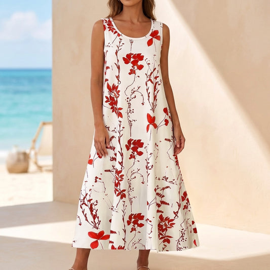 Floral A-Line Midi Dress for Women – Casual Style & Comfort