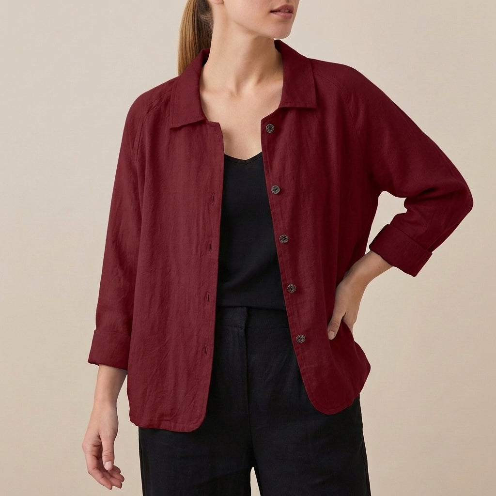 Relaxed Fit Button-Front Shirt for Women – Breathable Comfort & Style