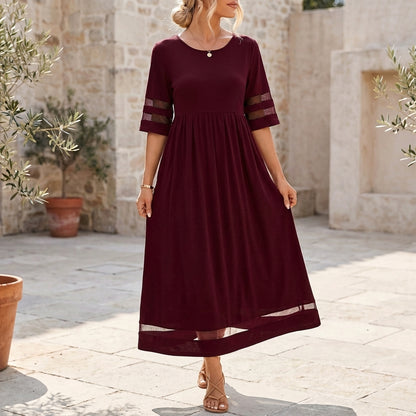 Sheer-Panel A-Line Midi Dress for Women – Elegant Semi-Formal Style