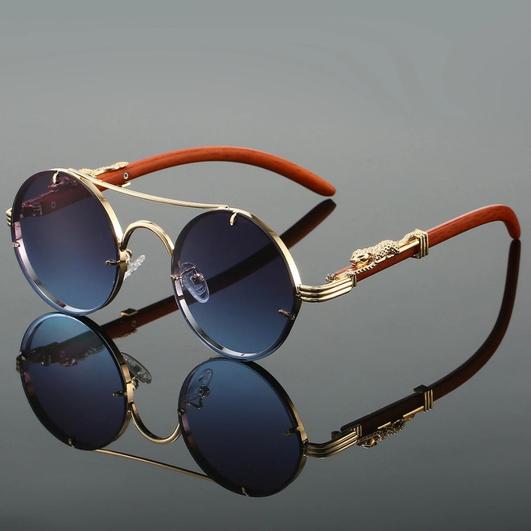 Round Frame Jaguar-Embellished Sunglasses – Bold & Timeless Style