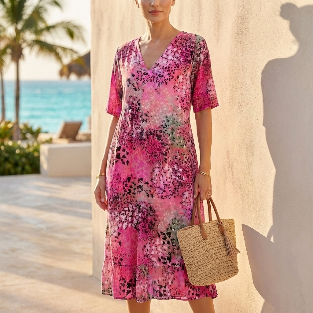 Printed V-Neck Dress for Women – Breezy Comfort & Pockets