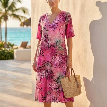 Printed V-Neck Dress for Women – Breezy Comfort & Pockets
