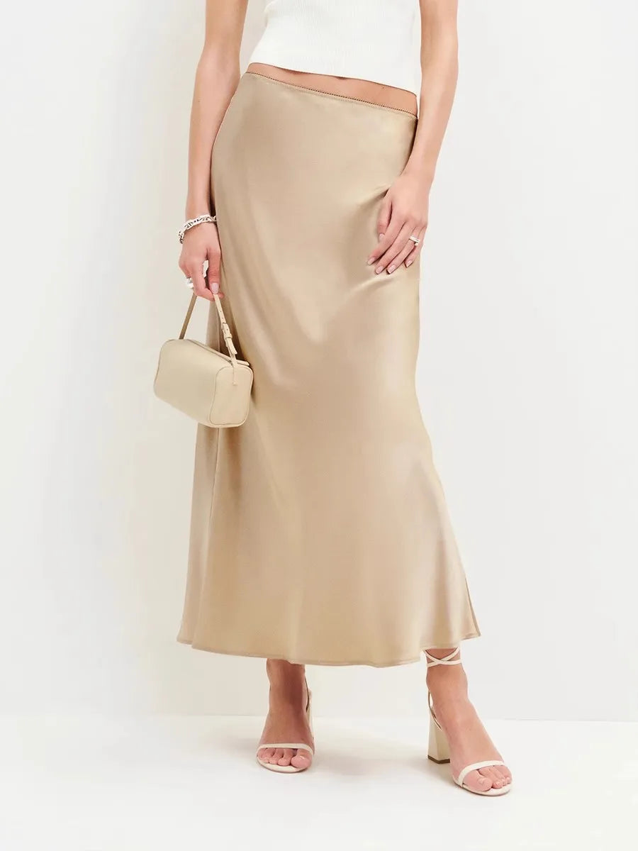 Bias-Cut Slip Midi Skirt for Women – Flattering Drape & Easy Wear