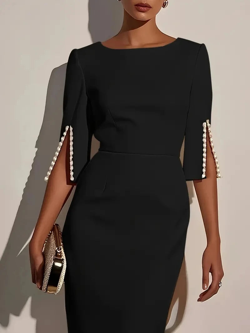 Beaded Slim Fit Midi Dress for Women – Elegant Cocktail Style