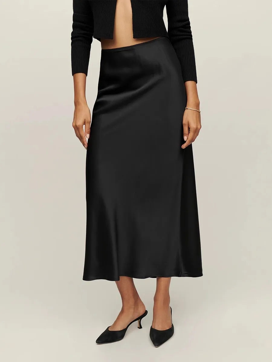 Bias-Cut Slip Midi Skirt for Women – Flattering Drape & Easy Wear