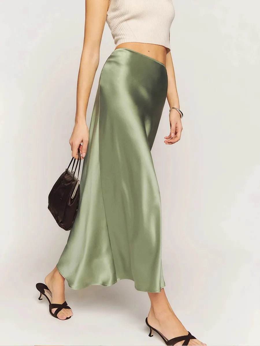 Bias-Cut Slip Midi Skirt for Women – Flattering Drape & Easy Wear