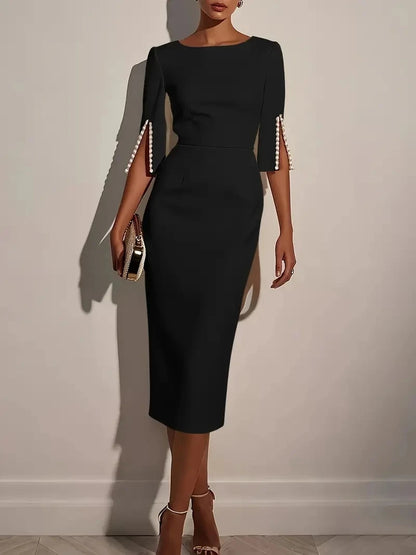 Beaded Slim Fit Midi Dress for Women – Elegant Cocktail Style
