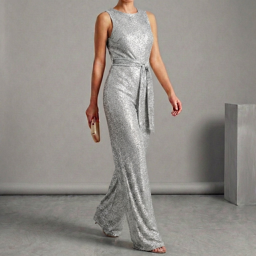 Sequined Wide-Leg Jumpsuit for Women – Sparkling Party Style