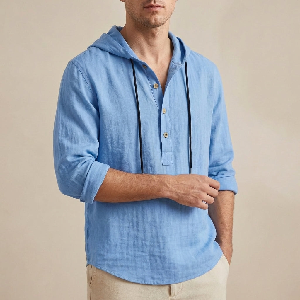 Loose Fit Hooded Henley Shirt for Men – Breathable & Comfortable