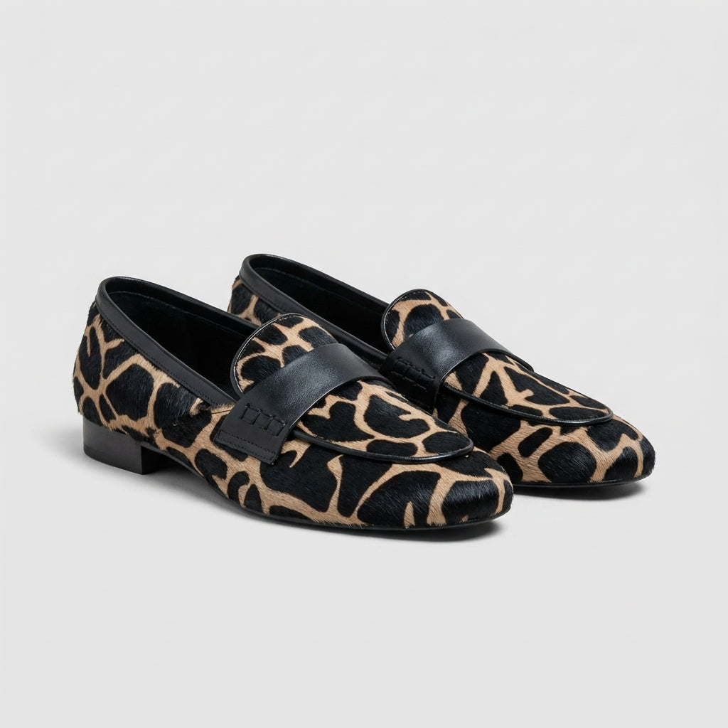Giraffe Print Penny Loafers for Women – Slip-On Ease & Style