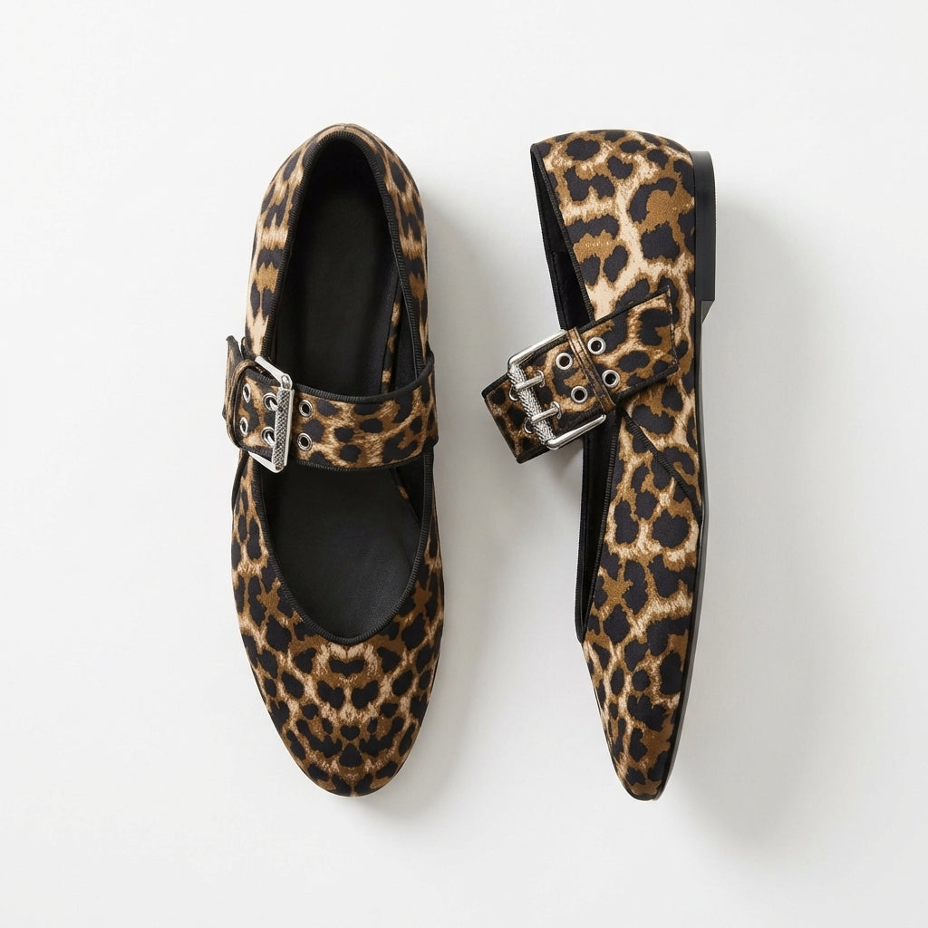 Square Toe Leopard Mary Jane Flats for Women – Everyday Style & Comfort