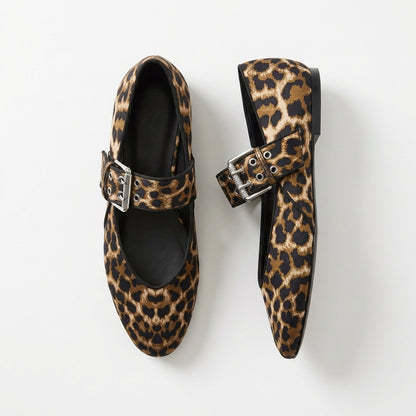 Square Toe Leopard Mary Jane Flats for Women – Everyday Style & Comfort