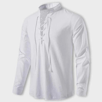 Men's Shirt – Long Sleeve with Lace Details – Mandarin Collar – Relaxed Fit