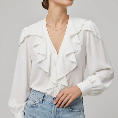 Ruffled V-Neck Blouse for Women – Versatile Style & Comfortable Fit