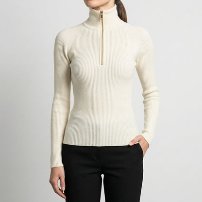Quarter-Zip Ribbed Turtleneck Top for Women – Flattering Slim Fit