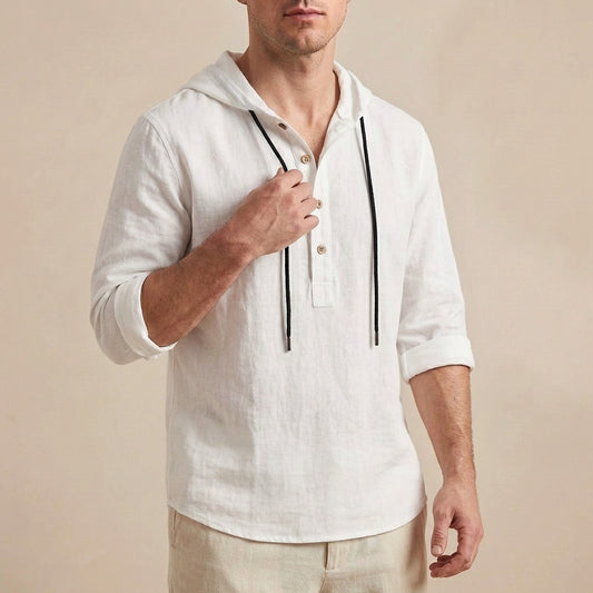Loose Fit Hooded Henley Shirt for Men – Breathable & Comfortable
