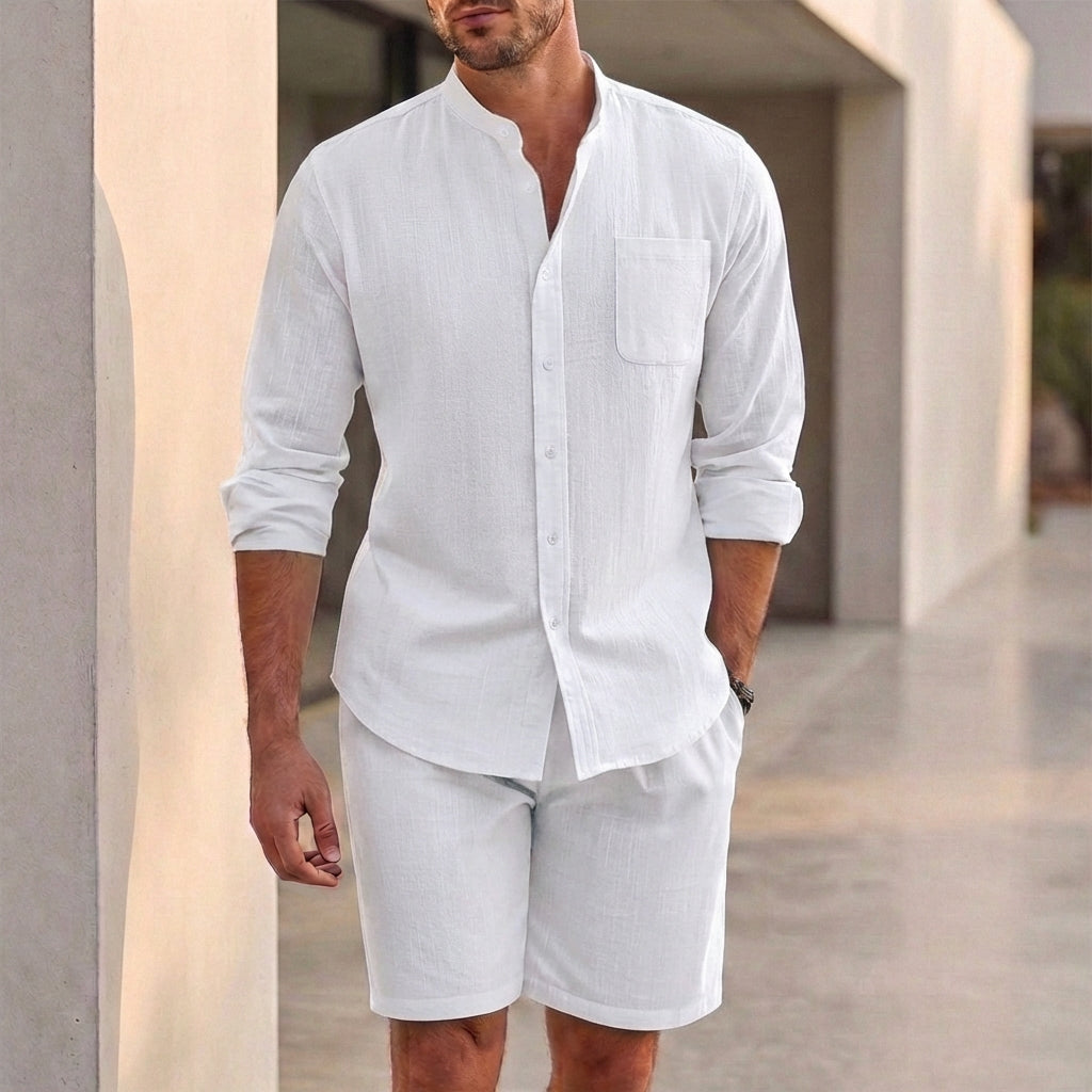 Men’s Casual Button-Up Shirt and Shorts Set – Relaxed & Modern