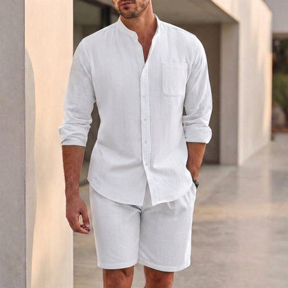 Men’s Casual Button-Up Shirt and Shorts Set – Relaxed & Modern