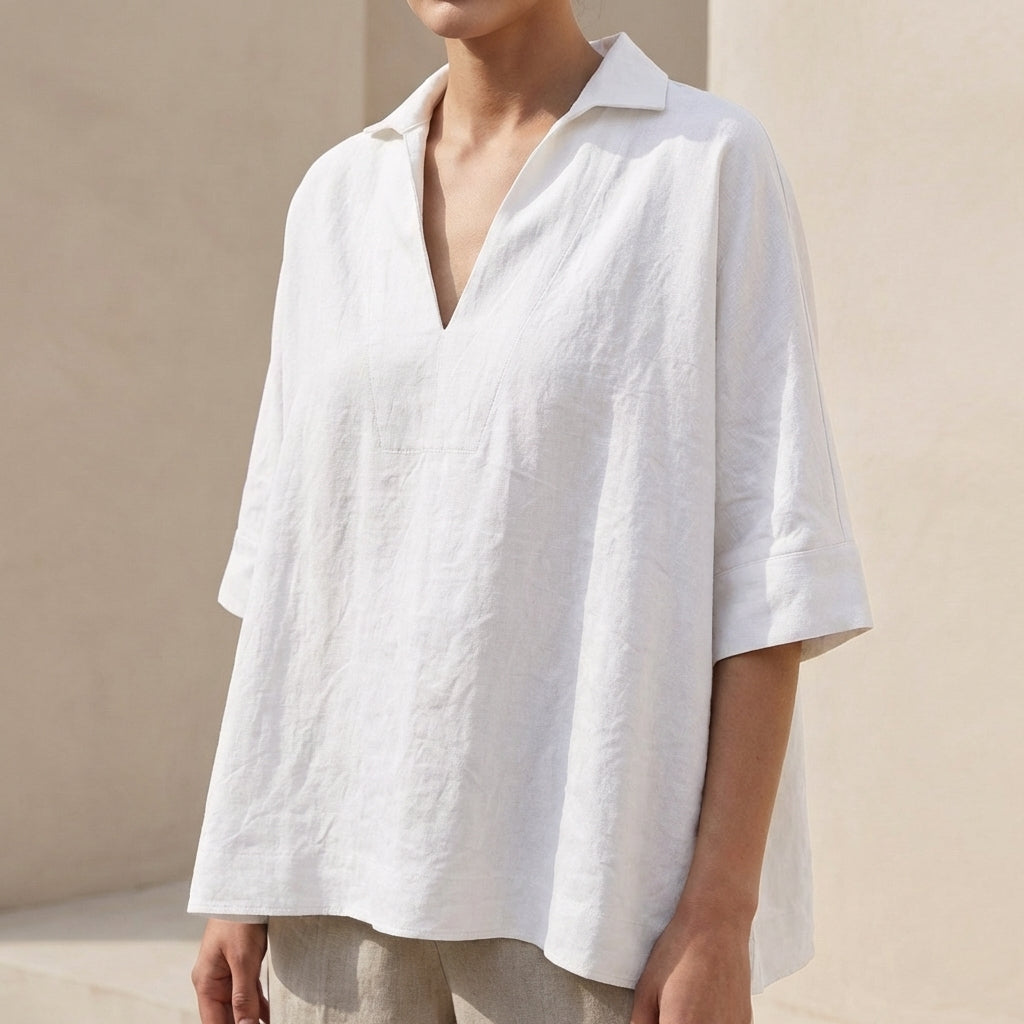 Collared V-Neck Shirt for Women – Breathable Comfort & Versatility