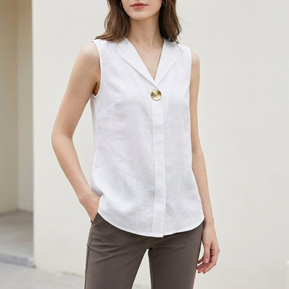 Collared V-Neck Sleeveless Blouse for Women – Breathable Everyday Comfort