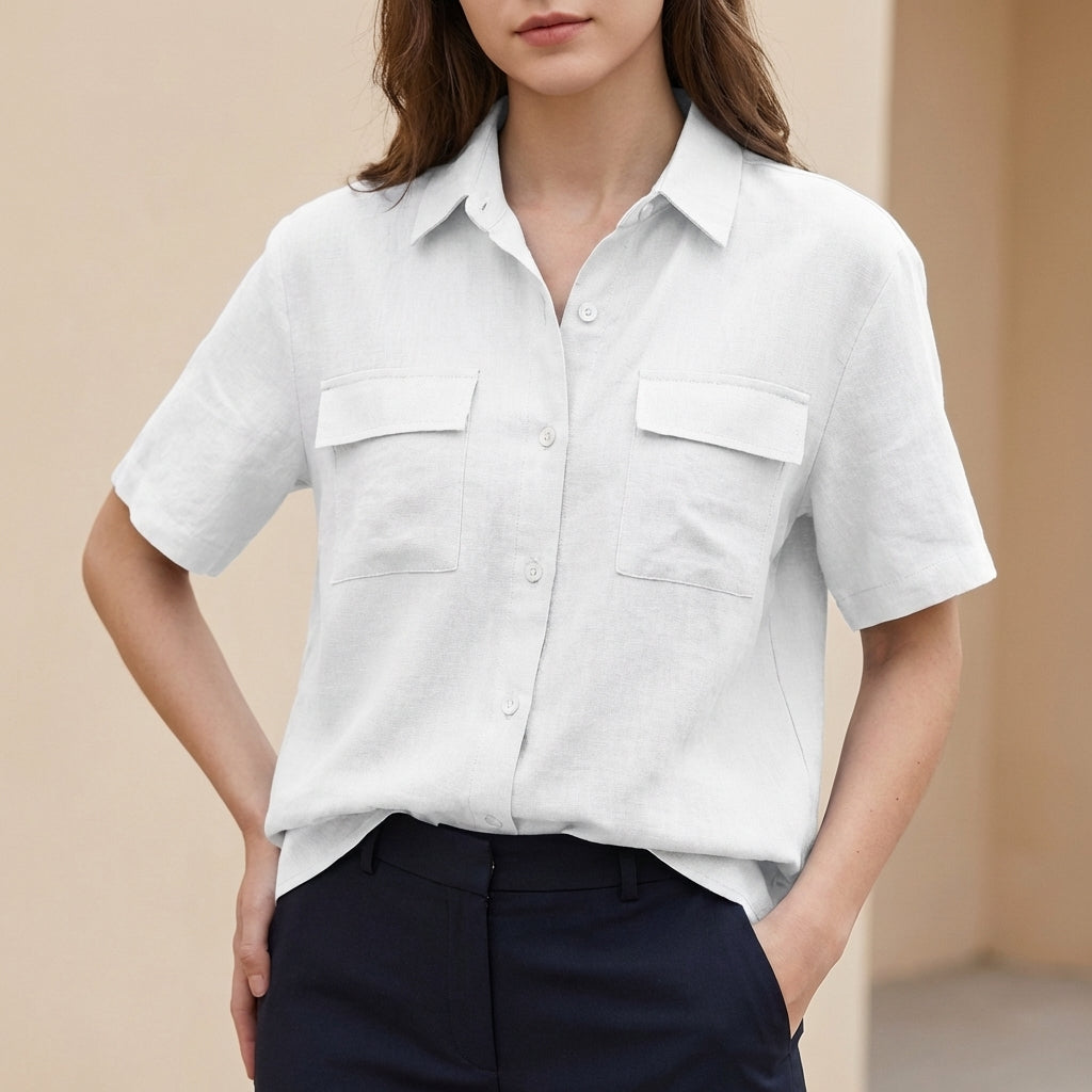 Button-Front Short-Sleeve Shirt for Women – Breathable Everyday Comfort
