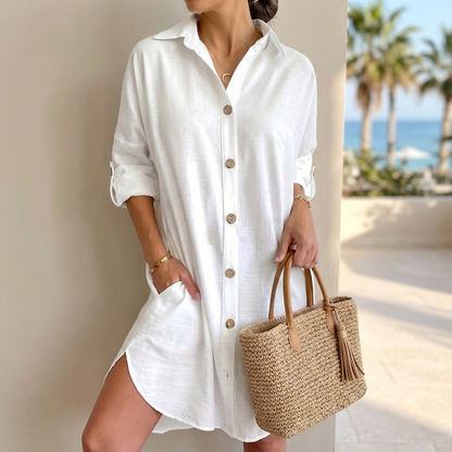 Oversized Mini Shirt Dress for Women – Breathable Comfort & Style