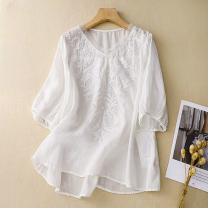 Embroidered Blouse for Women – Breathable Comfort & Casual Ease