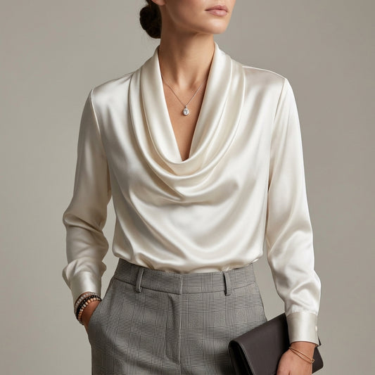 Draped Cowl Neck Blouse for Women – Elegant Formal Style