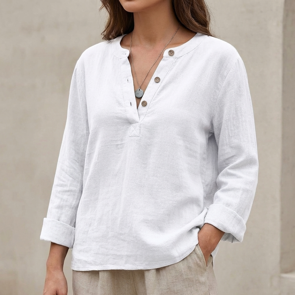 V-Neck Long Sleeve Henley Shirt for Women – Breathable Comfort & Style