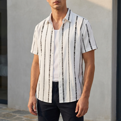 Striped Loose Fit Button-Up Shirt for Men – Relaxed Casual Style