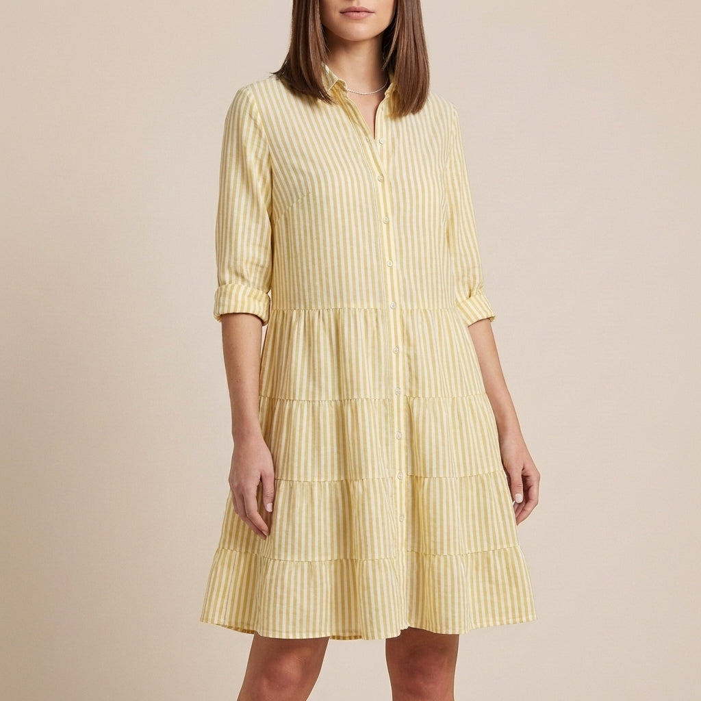 Striped Tiered Shirt Dress for Women – Effortless Style & Comfort