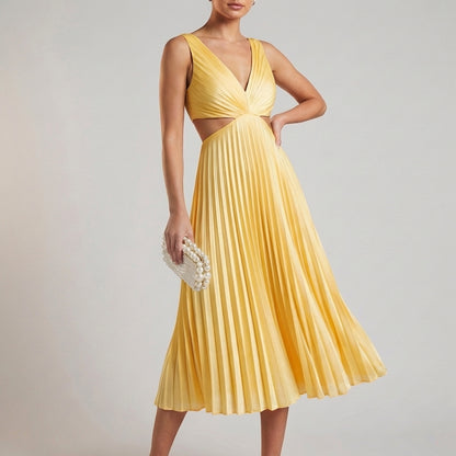 Cutout Pleated Midi Dress for Women – Elegant Party Style