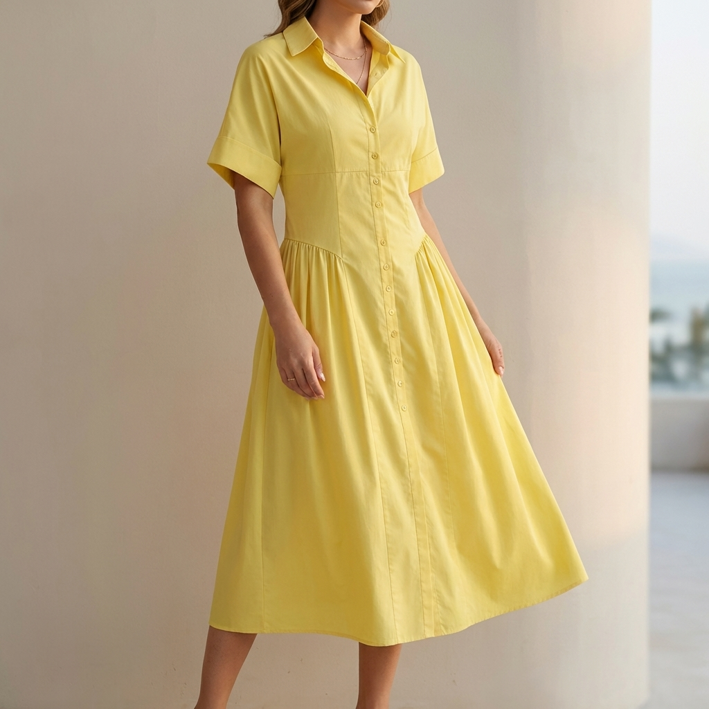 Pleated Midi Shirt Dress for Women – Effortless Style & Comfort